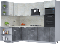 Кухонный гарнитур Интерлиния Мила Лайт 1.68x2.6 левая (бетон лайт/бетон портленд/опал светлый) - 