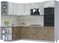 Кухонный гарнитур Интерлиния Мила Лайт 1.68x2.6 левая (бетон лайт/дуб веллингтон/опал светлый) - 