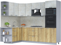 Кухонный гарнитур Интерлиния Мила Лайт 1.68x2.6 левая (бетон лайт/дуб золотой/опал светлый) - 