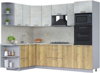 Готовая кухня Интерлиния Мила Лайт 1.68x2.6 левая (бетон лайт/дуб золотой/опал светлый)