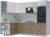 Кухонный гарнитур Интерлиния Мила Лайт 1.68x2.6 левая (вудлайн кремовый/дуб веллингтон/серый каспий) - 