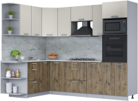 Кухонный гарнитур Интерлиния Мила Лайт 1.68x2.6 левая (персидский жемчуг/дуб веллингтон/серый каспий) - 