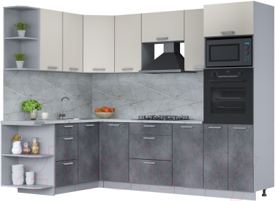 Готовая кухня Интерлиния Мила Лайт 1.68x2.6 левая (персидский жемчуг/бетон портленд/серый каспий)