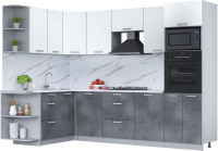 Кухонный гарнитур Интерлиния Мила Лайт 1.68x2.8 левая (белый платинум/бетон портленд/белый гранит) - 