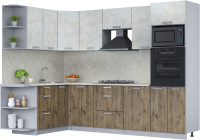 Кухонный гарнитур Интерлиния Мила Лайт 1.68x2.8 левая (бетон лайт/дуб веллингтон/опал светлый) - 