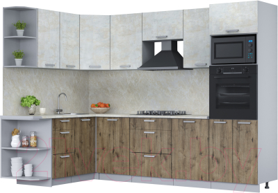 Готовая кухня Интерлиния Мила Лайт 1.68x2.8 левая (бетон лайт/дуб веллингтон/опал светлый)