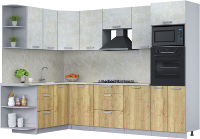 Готовая кухня Интерлиния Мила Лайт 1.68x2.8 левая (бетон лайт/дуб золотой/опал светлый)