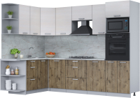 Кухонный гарнитур Интерлиния Мила Лайт 1.68x2.8 левая (вудлайн кремовый/дуб веллингтон/серый каспий) - 