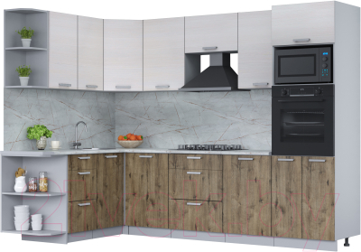 Готовая кухня Интерлиния Мила Лайт 1.68x2.8 левая (вудлайн кремовый/дуб веллингтон/серый каспий)