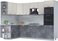Кухонный гарнитур Интерлиния Мила Лайт 1.68x2.8 левая (персидский жемчуг/бетон портленд/серый каспий) - 
