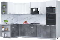 Кухонный гарнитур Интерлиния Мила Лайт 1.68x3.0 левая (белый платинум/бетон портленд/белый гранит) - 