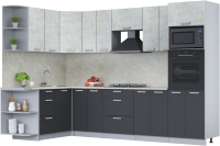 Кухонный гарнитур Интерлиния Мила Лайт 1.68x3.0 левая (бетон лайт/антрацит/опал светлый) - 