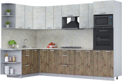 Готовая кухня Интерлиния Мила Лайт 1.68x3.0 левая (бетон лайт/дуб веллингтон/опал светлый)