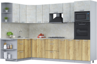 Кухонный гарнитур Интерлиния Мила Лайт 1.68x3.0 левая (бетон лайт/дуб золотой/опал светлый) - 