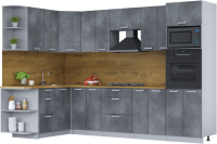 Кухонный гарнитур Интерлиния Мила Лайт 1.68x3.0 левая (бетон потленд/бетон портленд/дуб бунратти) - 