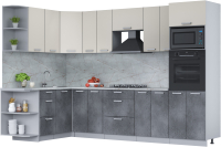 Кухонный гарнитур Интерлиния Мила Лайт 1.68x3.0 левая (персидский жемчуг/бетон портленд/серый каспий) - 