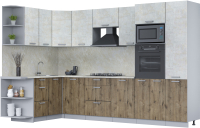 Кухонный гарнитур Интерлиния Мила Лайт 1.68x3.2 левая (бетон лайт/дуб веллингтон/опал светлый) - 