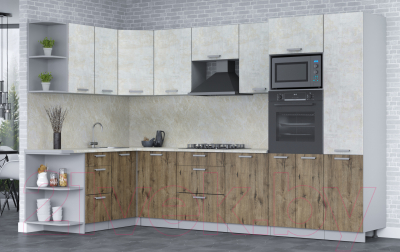 Готовая кухня Интерлиния Мила Лайт 1.68x3.2 левая (бетон лайт/дуб веллингтон/опал светлый)