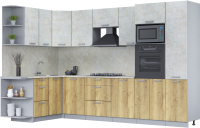 Кухонный гарнитур Интерлиния Мила Лайт 1.68x3.2 левая (бетон лайт/дуб золотой/опал светлый) - 
