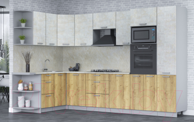 Готовая кухня Интерлиния Мила Лайт 1.68x3.2 левая (бетон лайт/дуб золотой/опал светлый)