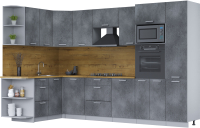 Готовая кухня Интерлиния Мила Лайт 1.68x3.2 левая (бетон потленд/бетон портленд/дуб бунратти) - 