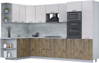 Кухонный гарнитур Интерлиния Мила Лайт 1.68x3.2 левая (вудлайн кремовый/дуб веллингтон/серый каспий) - 