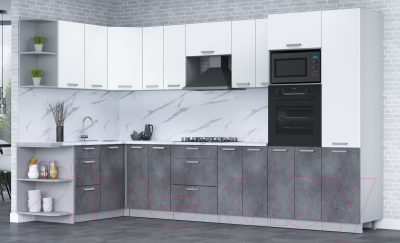 Готовая кухня Интерлиния Мила Лайт 1.68x3.4 левая (белый платинум/бетон портленд/белый гранит)