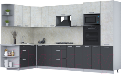 Готовая кухня Интерлиния Мила Лайт 1.68x3.4 левая (бетон лайт/антрацит/опал светлый)