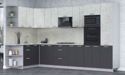 Готовая кухня Интерлиния Мила Лайт 1.68x3.4 левая (бетон лайт/антрацит/опал светлый)
