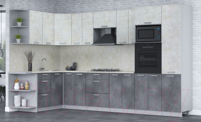 Готовая кухня Интерлиния Мила Лайт 1.68x3.4 левая (бетон лайт/бетон портленд/опал светлый)