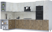 Кухонный гарнитур Интерлиния Мила Лайт 1.68x3.4 левая (бетон лайт/дуб веллингтон/опал светлый) - 