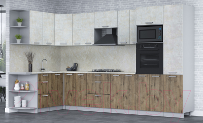 Готовая кухня Интерлиния Мила Лайт 1.68x3.4 левая (бетон лайт/дуб веллингтон/опал светлый)