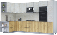 Готовая кухня Интерлиния Мила Лайт 1.68x3.4 левая (бетон лайт/дуб золотой/опал светлый) - 