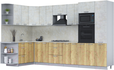 Готовая кухня Интерлиния Мила Лайт 1.68x3.4 левая (бетон лайт/дуб золотой/опал светлый)