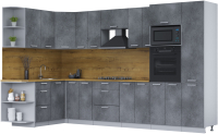 Готовая кухня Интерлиния Мила Лайт 1.68x3.4 левая (бетон потленд/бетон портленд/дуб бунратти) - 