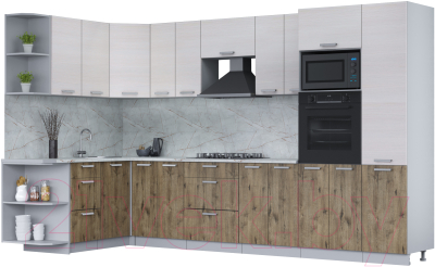 Готовая кухня Интерлиния Мила Лайт 1.68x3.4 левая (вудлайн кремовый/дуб веллингтон/серый каспий)