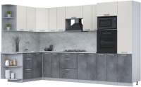 Кухонный гарнитур Интерлиния Мила Лайт 1.68x3.4 левая (персидский жемчуг/бетон портленд/серый каспий) - 
