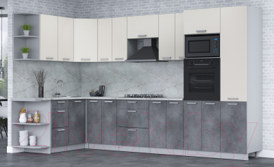 Готовая кухня Интерлиния Мила Лайт 1.68x3.4 левая (персидский жемчуг/бетон портленд/серый каспий)