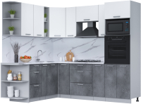 Кухонный гарнитур Интерлиния Мила Лайт 1.88x2.4 левая (белый платинум/бетон портленд/белый гранит) - 