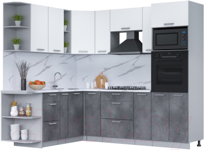 Готовая кухня Интерлиния Мила Лайт 1.88x2.4 левая (белый платинум/бетон портленд/белый гранит)