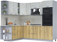 Кухонный гарнитур Интерлиния Мила Лайт 1.88x2.4 левая (бетон лайт/дуб золотой/опал светлый) - 