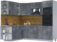 Кухонный гарнитур Интерлиния Мила Лайт 1.88x2.4 левая (бетон потленд/бетон портленд/дуб бунратти) - 
