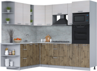 Кухонный гарнитур Интерлиния Мила Лайт 1.88x2.4 левая (вудлайн кремовый/дуб веллингтон/серый каспий) - 