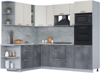 Кухонный гарнитур Интерлиния Мила Лайт 1.88x2.4 левая (персидский жемчуг/бетон портленд/серый каспий) - 