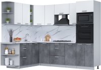 Кухонный гарнитур Интерлиния Мила Лайт 1.88x2.6 левая (белый платинум/бетон портленд/белый гранит) - 