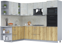 Кухонный гарнитур Интерлиния Мила Лайт 1.88x2.6 левая (бетон лайт/дуб золотой/опал светлый) - 