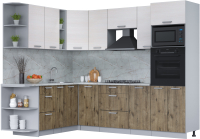 Кухонный гарнитур Интерлиния Мила Лайт 1.88x2.6 левая (вудлайн кремовый/дуб веллингтон/серый каспий) - 