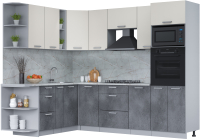 Кухонный гарнитур Интерлиния Мила Лайт 1.88x2.6 левая (персидский жемчуг/бетон портленд/серый каспий) - 