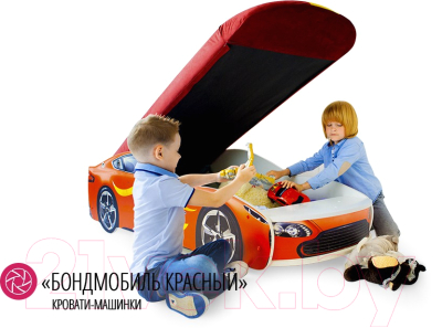 Стилизованная кровать детская Бельмарко Бондмобиль с подъемным механизмом и матрасом / 555 (красный)