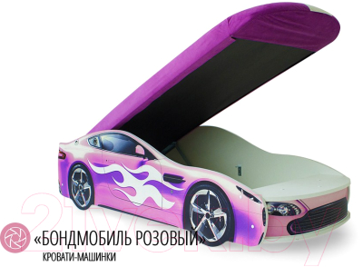 Стилизованная кровать детская Бельмарко Бондмобиль с подъемным механизмом и матрасом / 558 (розовый)